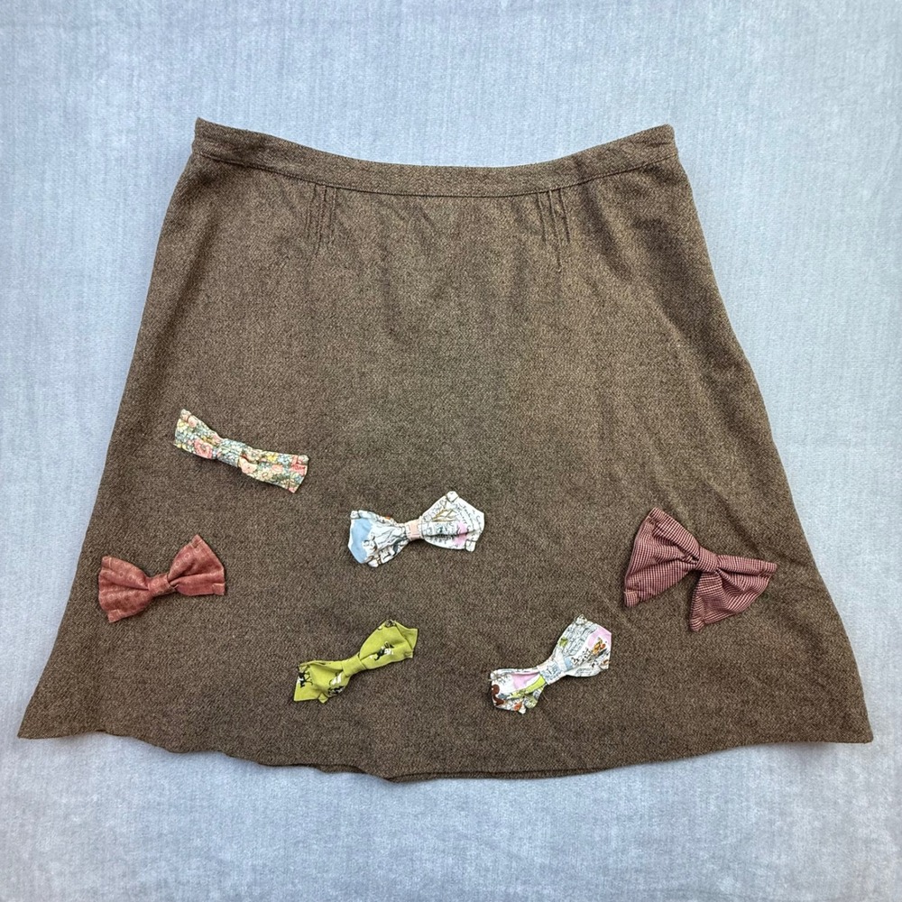 Elevenses Anthropologie‎ Brown Wool Silk Bow Tweed A-Line Skirt